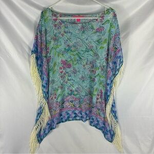 Lilly Pulitzer Ginette Cover Up Caftan Poncho Bali Blue Sway This Way M